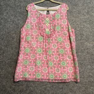 Lilly Pulitzer Shirt Womens 6 Pink Green Floral Silk Blend Sleeveless Blouse